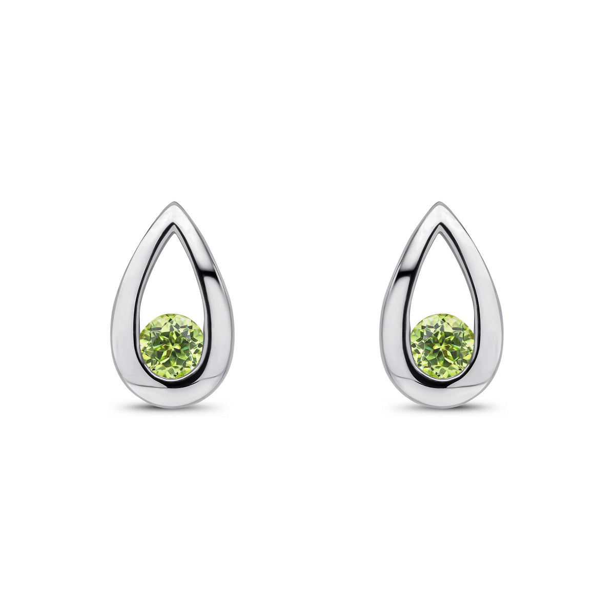 9ct White Gold Round Natural Peridot Teardrop Stud Earrings