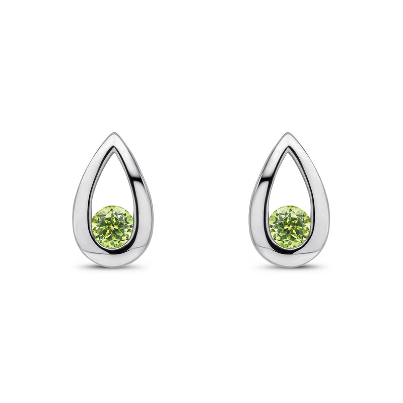 9ct White Gold Round Natural Peridot Teardrop Stud Earrings