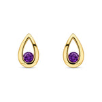 9ct Yellow Gold Round Natural Amethyst Teardrop Stud Earrings