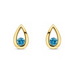 9ct Yellow Gold Round Natural Swiss Blue Topaz Teardrop Stud Earrings