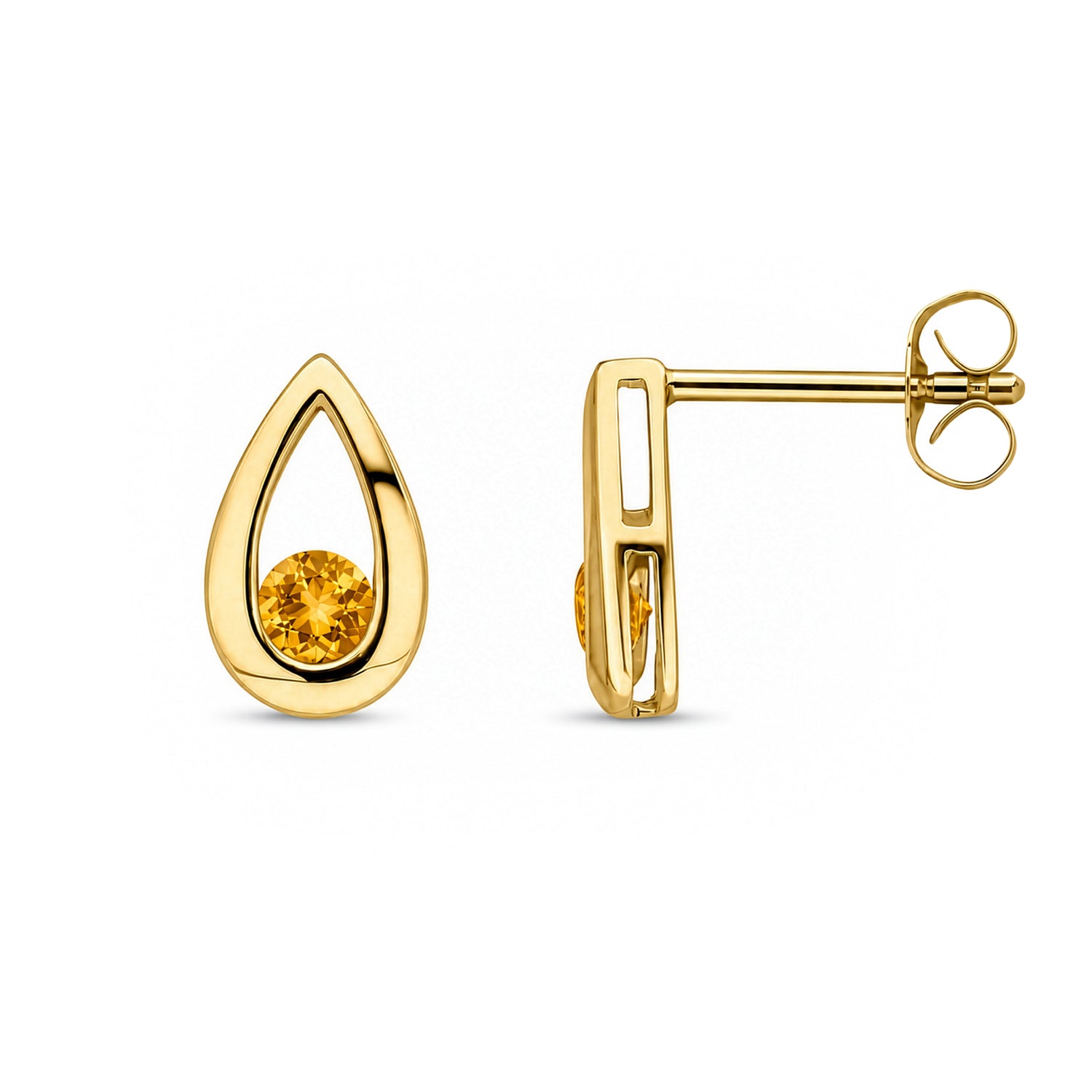 9ct Yellow Gold Round Natural Citrine Teardrop Stud Earrings