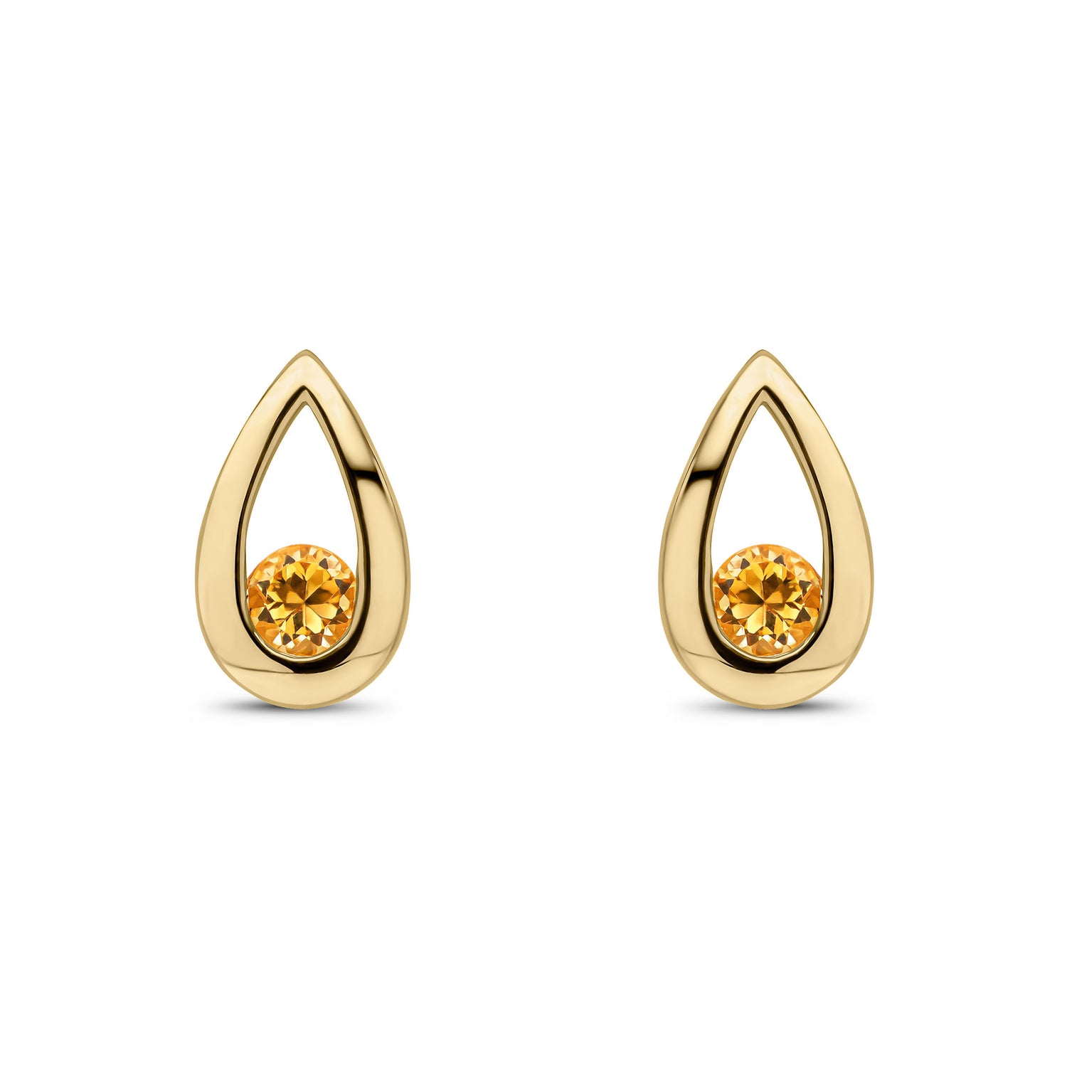 9ct Yellow Gold Round Natural Citrine Teardrop Stud Earrings