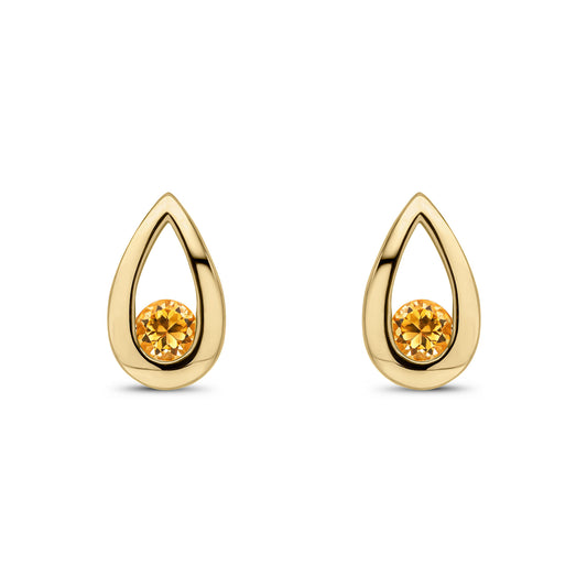 9ct Yellow Gold Round Natural Citrine Teardrop Stud Earrings