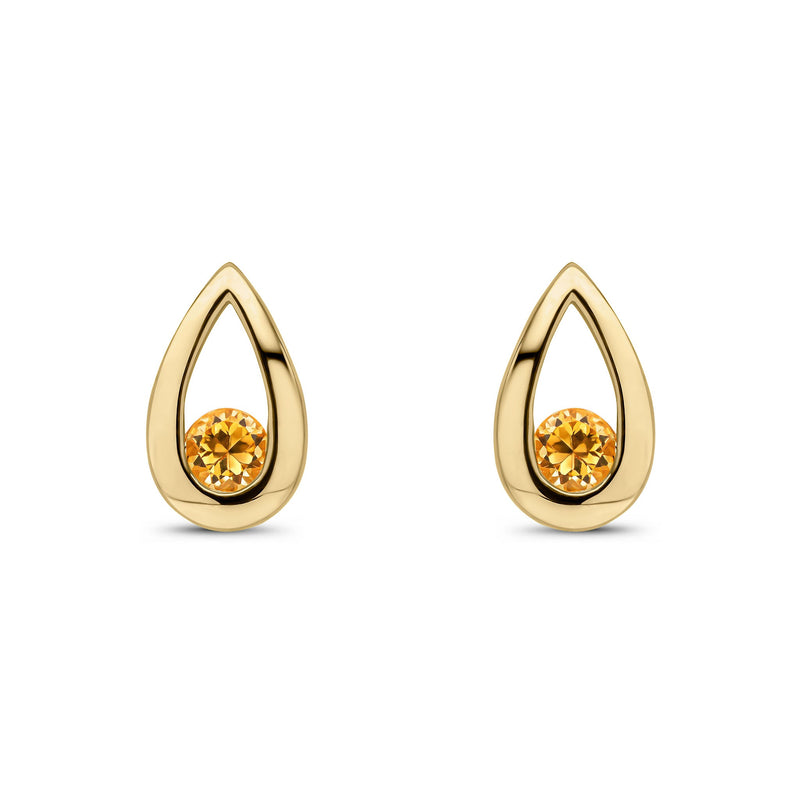 9ct Yellow Gold Round Natural Citrine Teardrop Stud Earrings