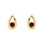 9ct Yellow Gold Round Natural Garnet Teardrop Stud Earrings