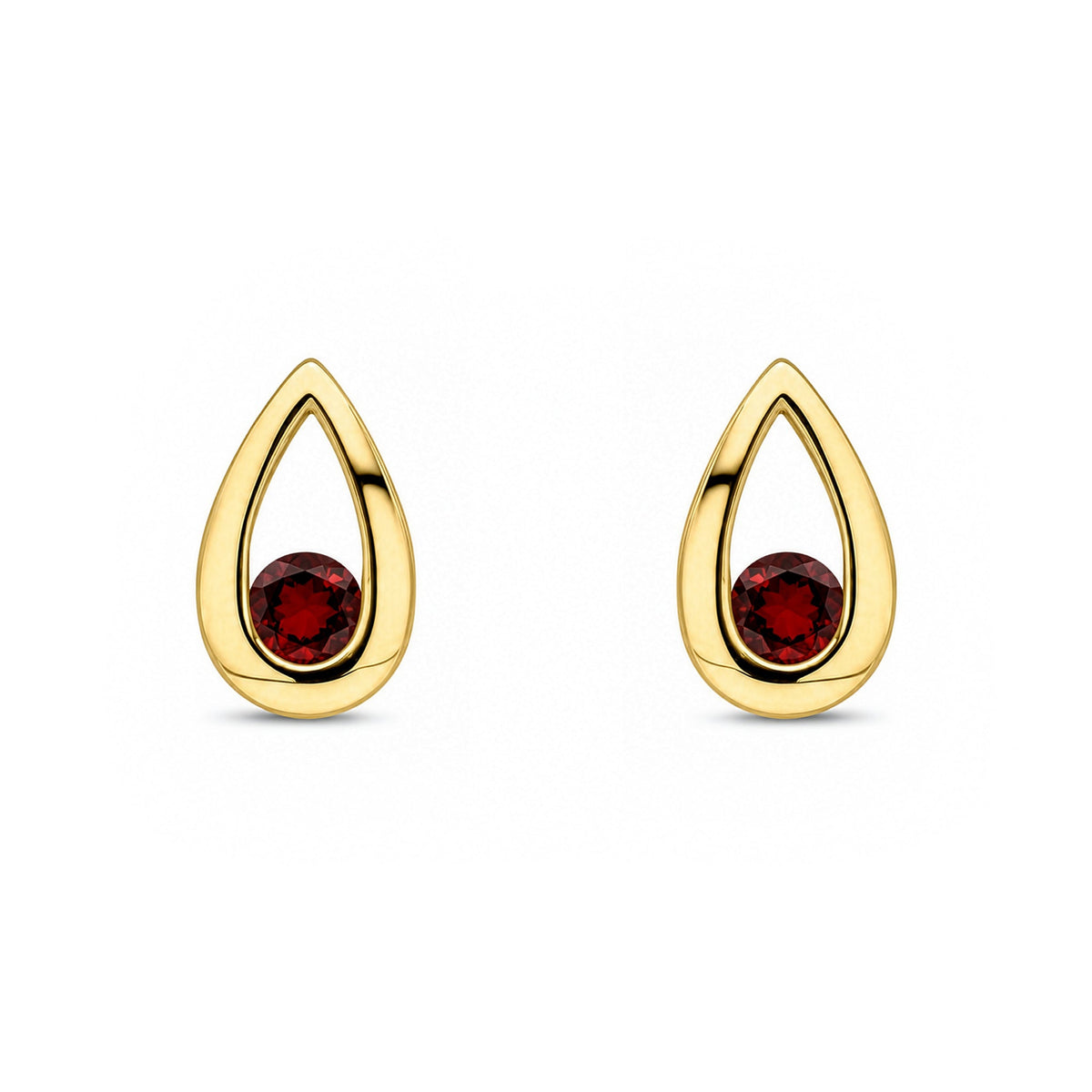9ct Yellow Gold Round Natural Garnet Teardrop Stud Earrings