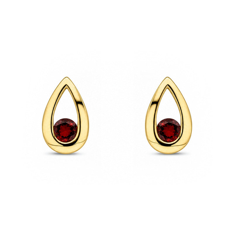 9ct Yellow Gold Round Natural Garnet Teardrop Stud Earrings