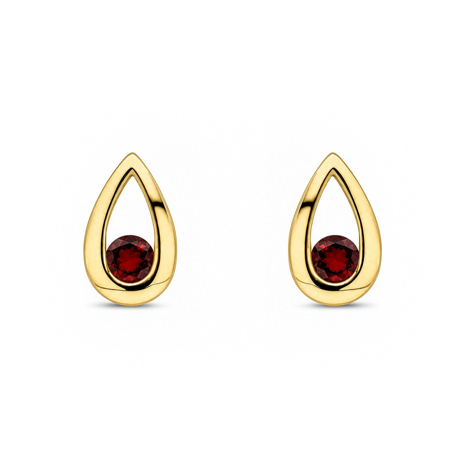 9ct Yellow Gold Round Natural Garnet Teardrop Stud Earrings