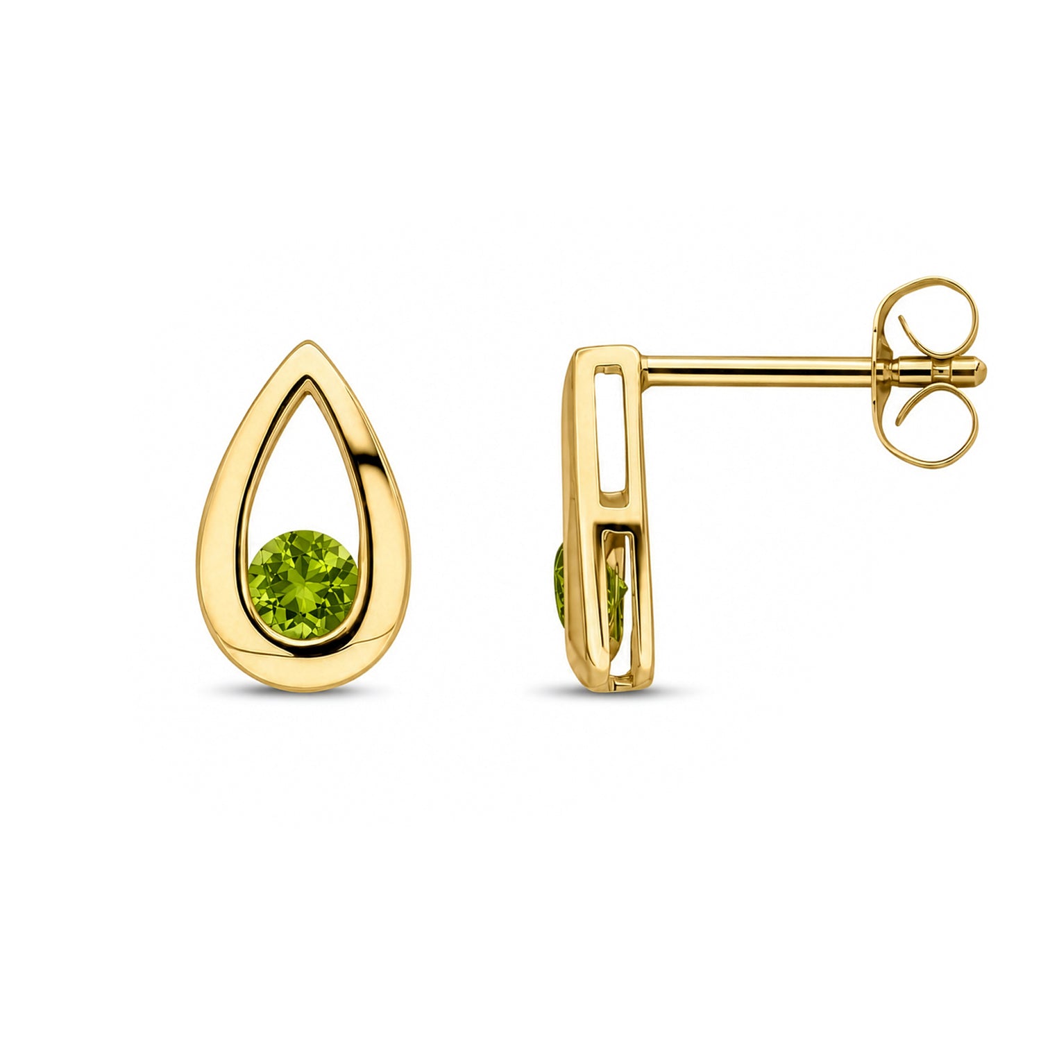 9ct Yellow Gold Round Natural Peridot Teardrop Stud Earrings