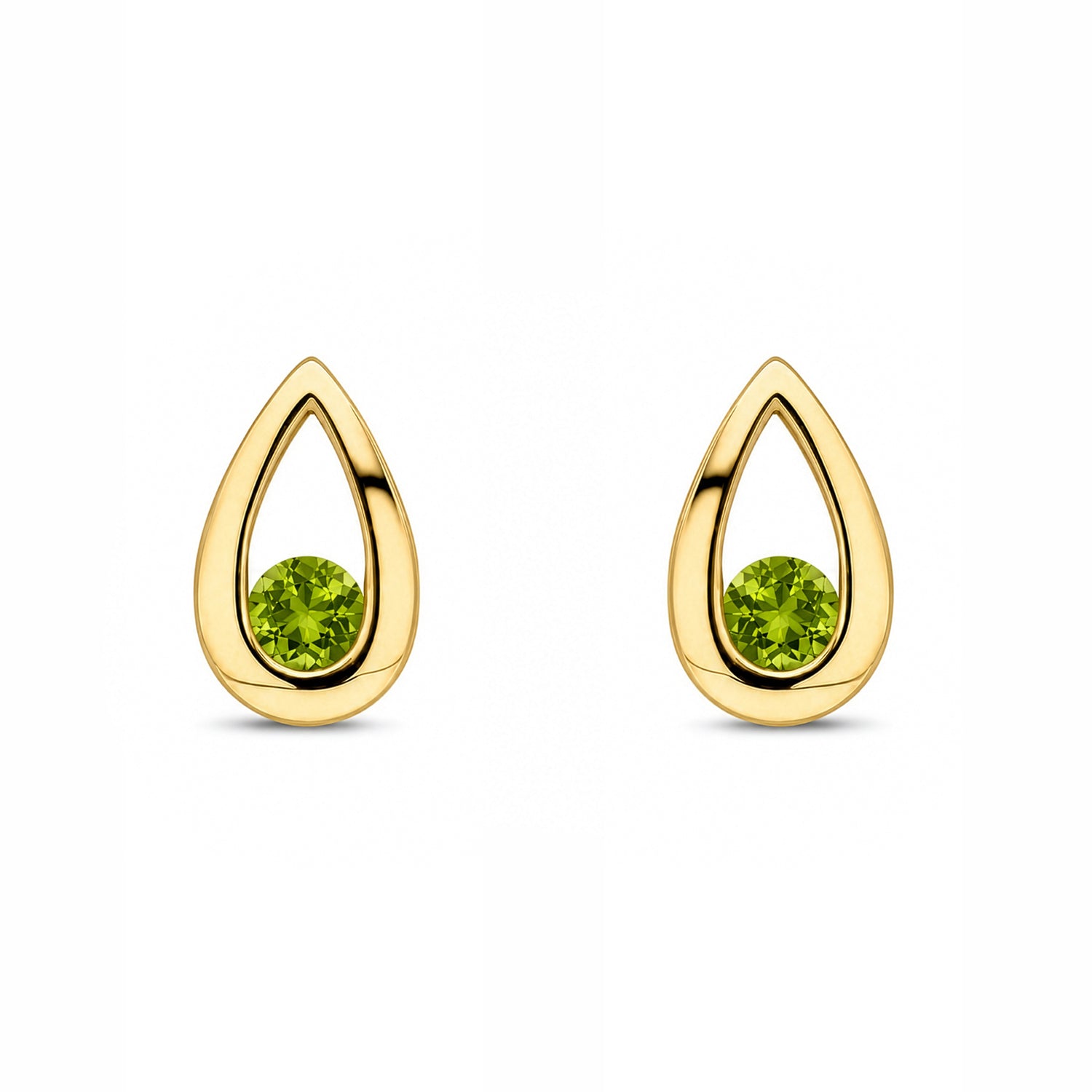 9ct Yellow Gold Round Natural Peridot Teardrop Stud Earrings