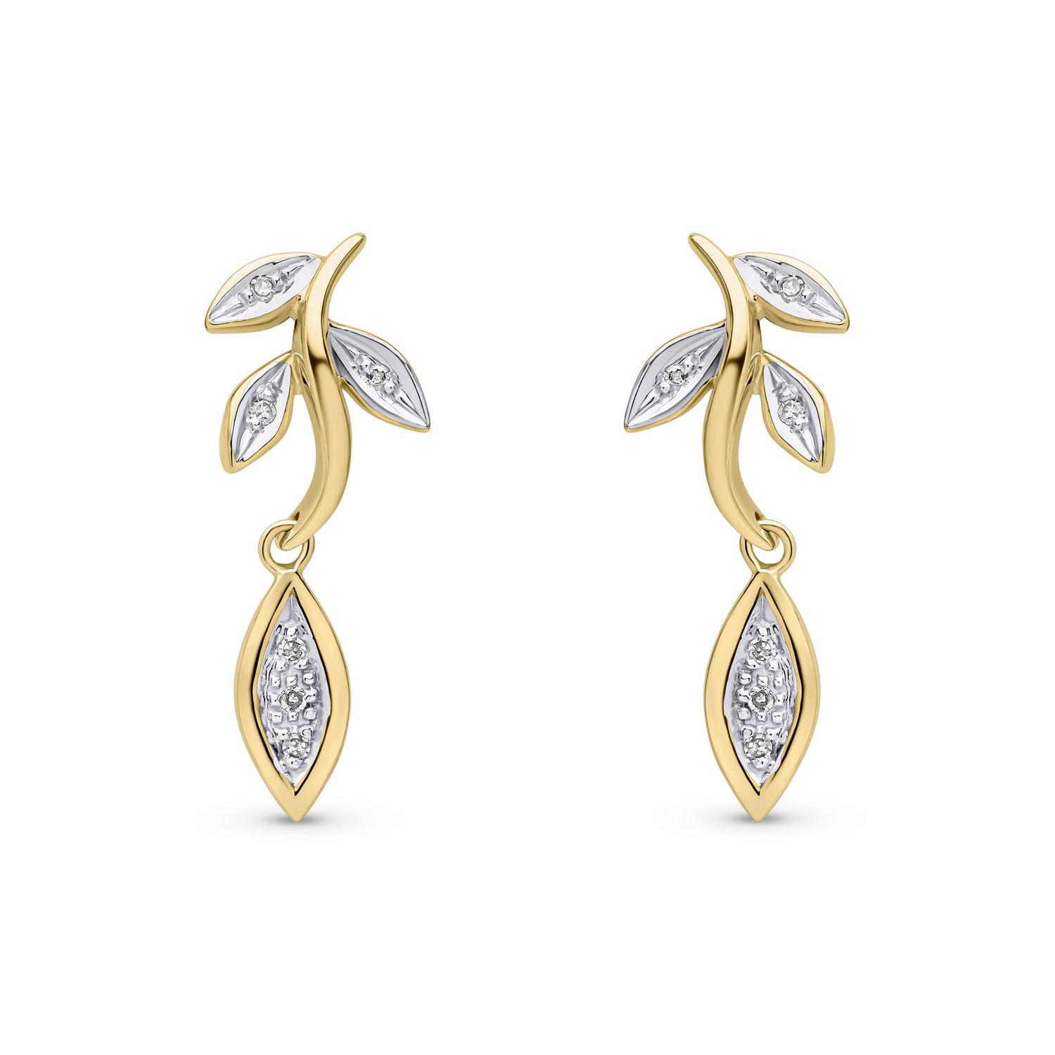 9ct Yellow Gold Natural Diamond Leaf Drop Earrings
