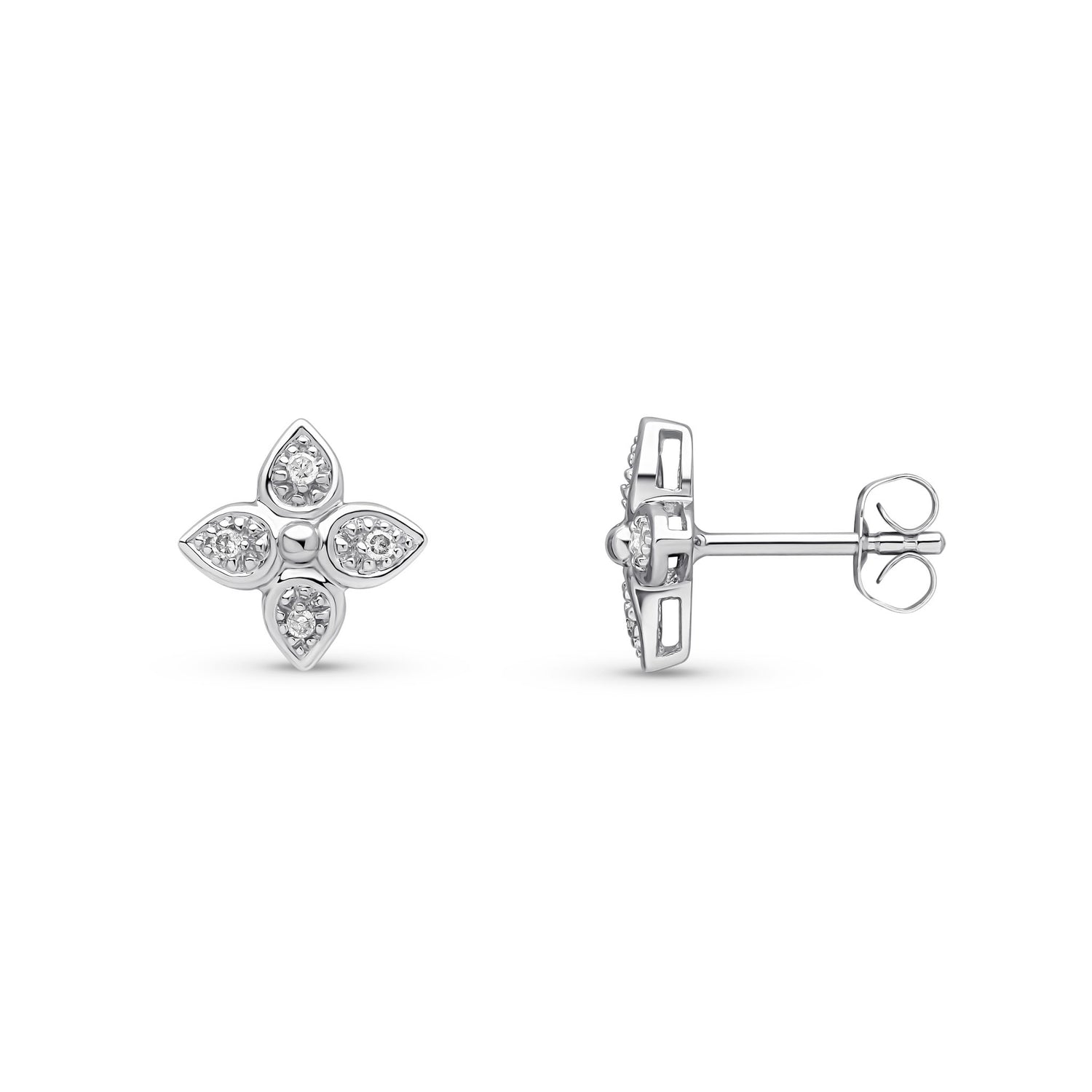 9ct White Gold Natural Diamond Flower Stud Earrings