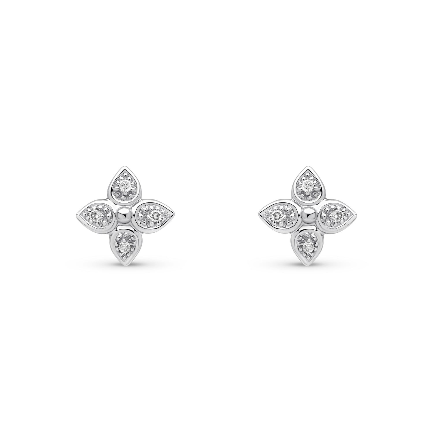 9ct White Gold Natural Diamond Flower Stud Earrings