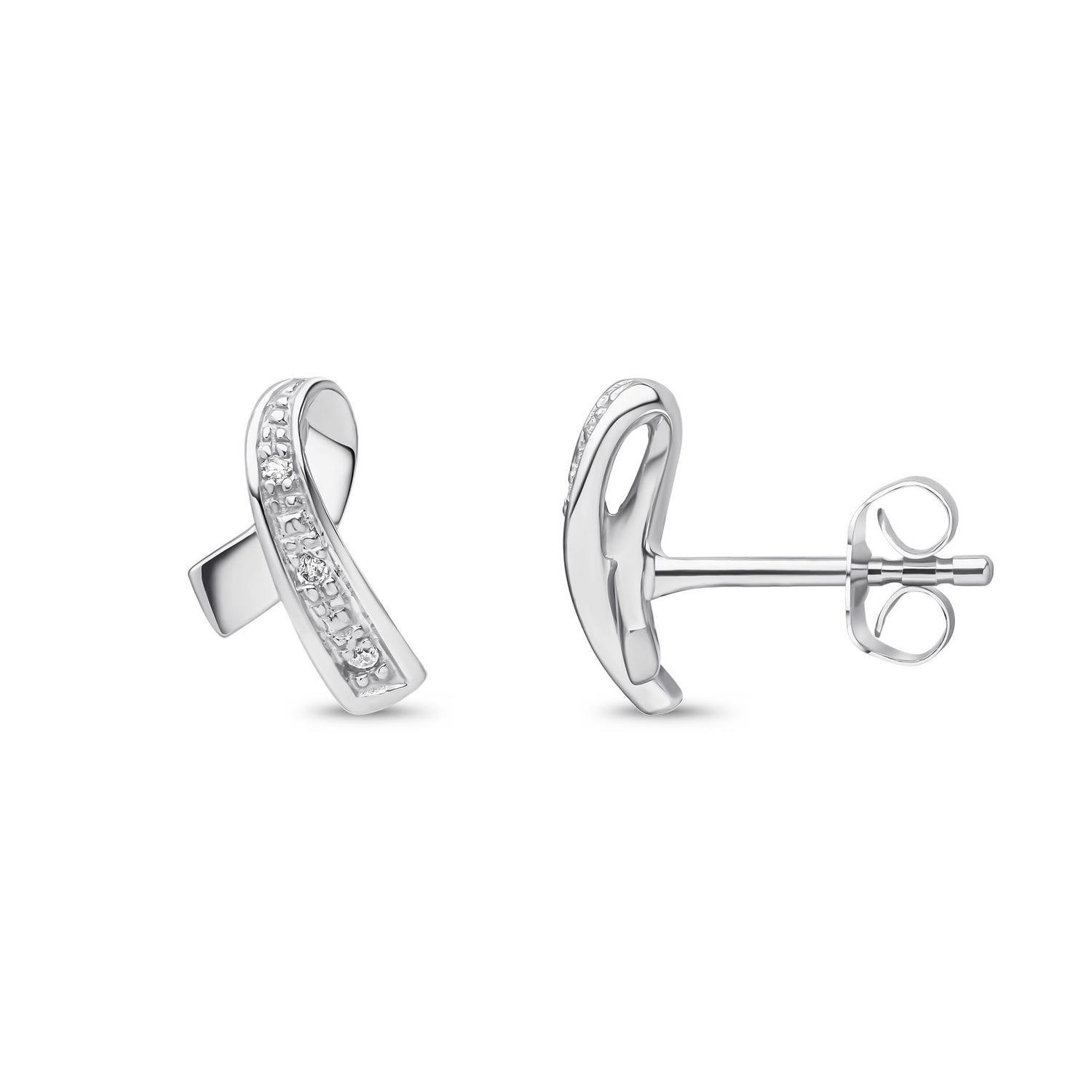 9ct White Gold Natural Diamond Ribbon Stud Earrings