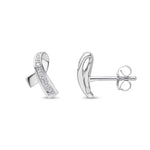 9ct White Gold Natural Diamond Ribbon Stud Earrings — 10mm