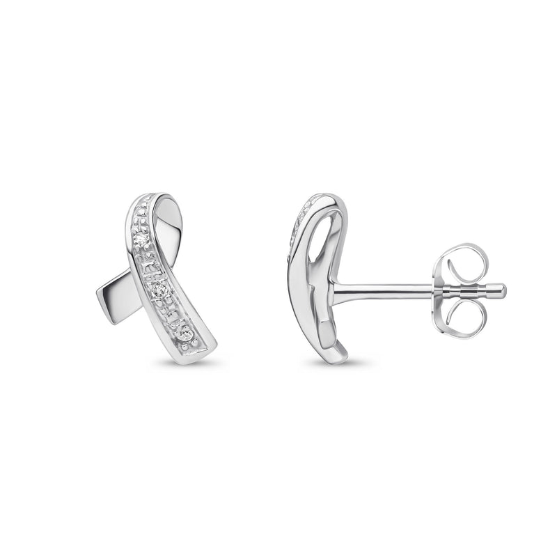 9ct White Gold Natural Diamond Ribbon Stud Earrings — 10mm