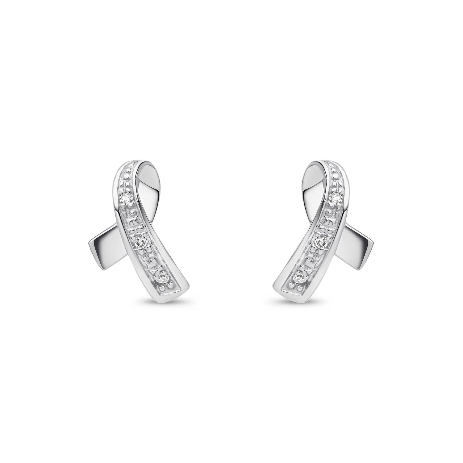 9ct White Gold Natural Diamond Ribbon Stud Earrings