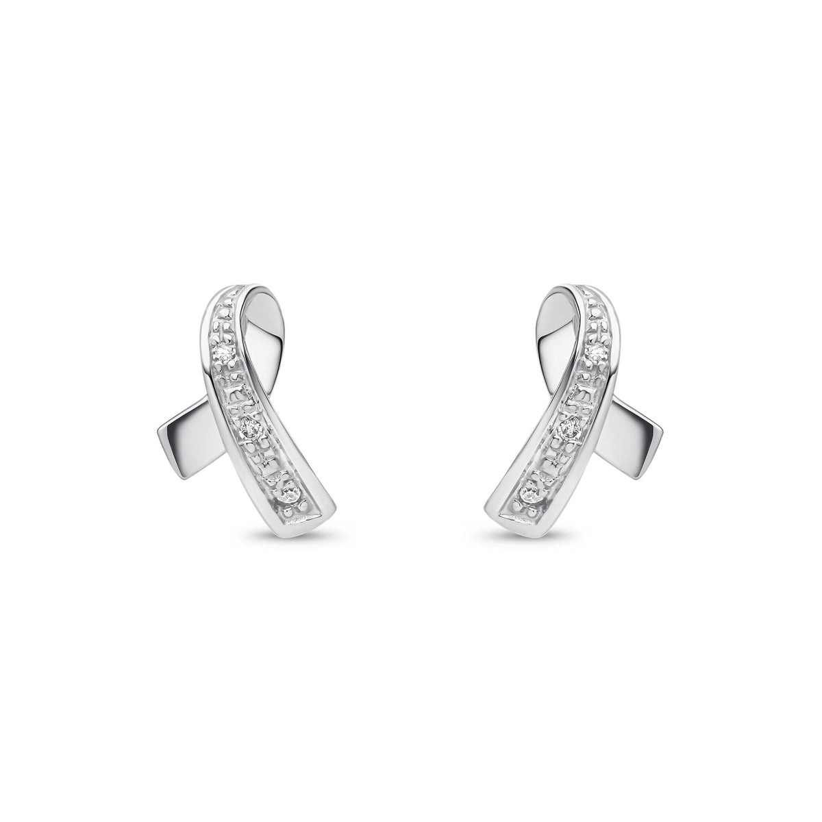 9ct White Gold Natural Diamond Ribbon Stud Earrings — 10mm