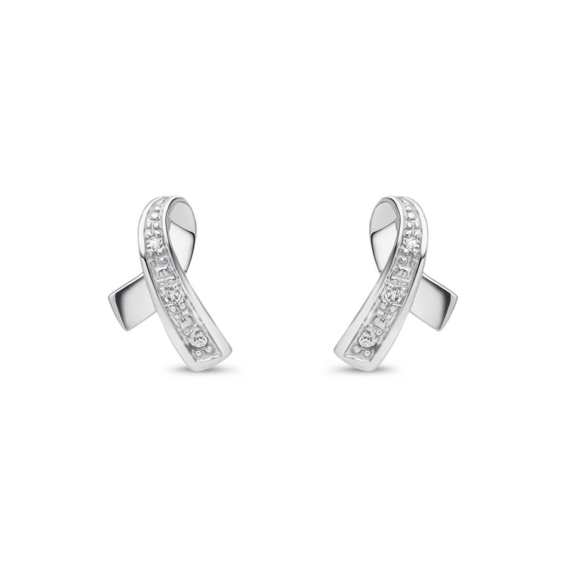 9ct White Gold Natural Diamond Ribbon Stud Earrings — 10mm