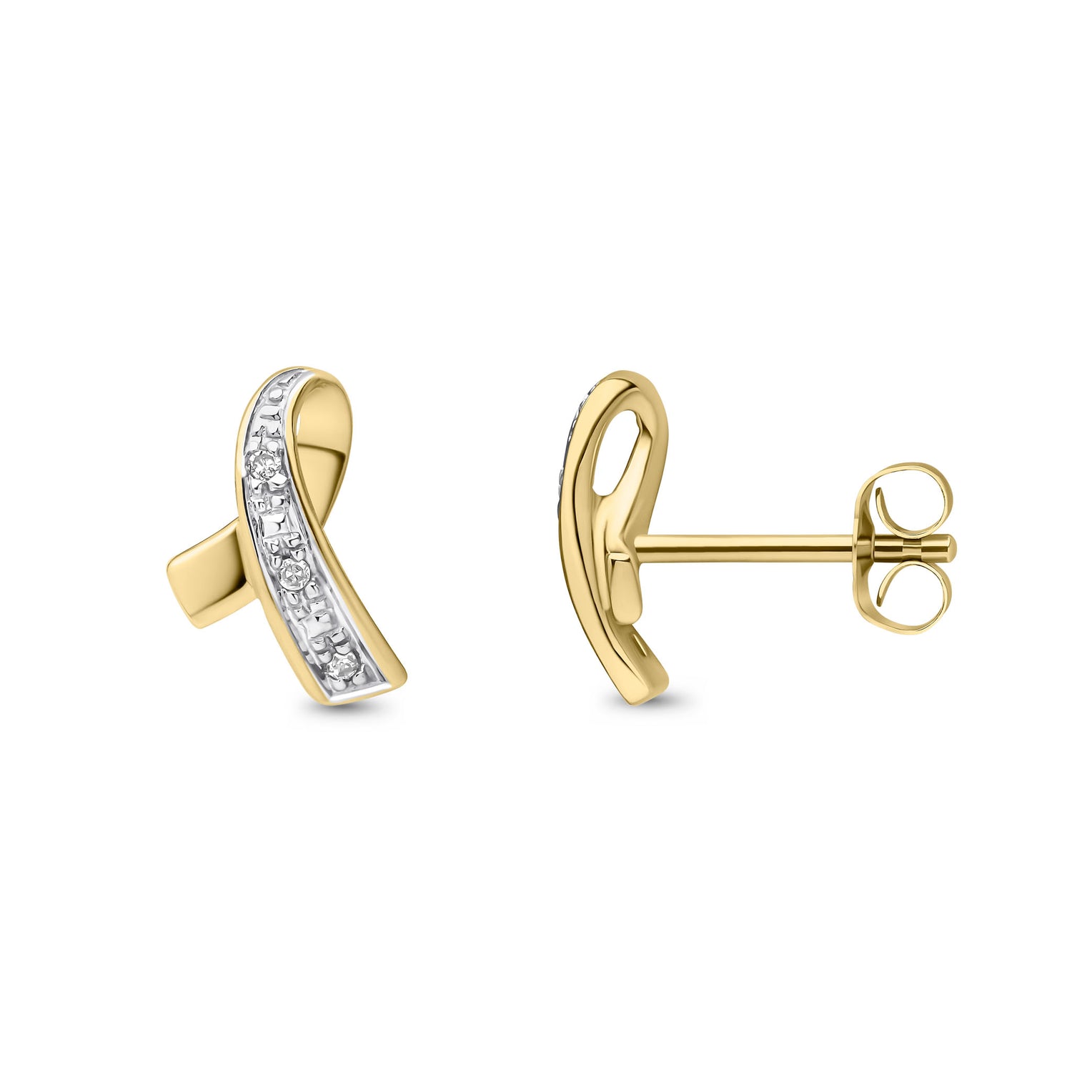 9ct Yellow Gold Natural Diamond Ribbon Stud Earrings
