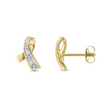 9ct Yellow Gold Natural Diamond Ribbon Stud Earrings — 10mm