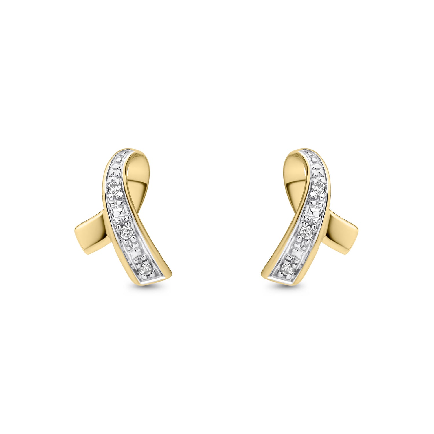 9ct Yellow Gold Natural Diamond Ribbon Stud Earrings