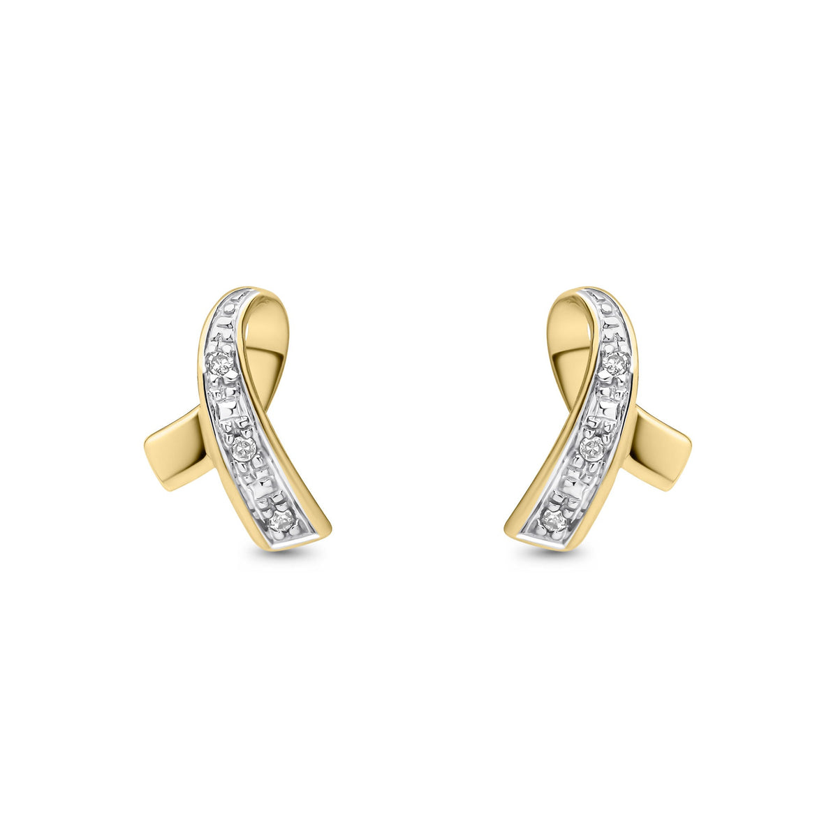 9ct Yellow Gold Natural Diamond Ribbon Stud Earrings — 10mm