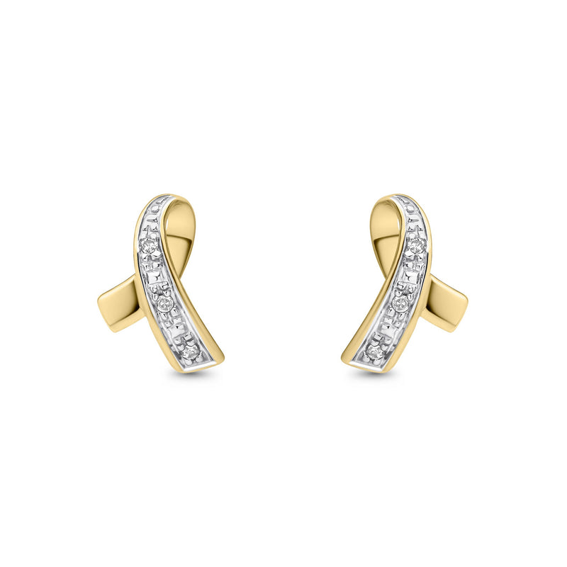 9ct Yellow Gold Natural Diamond Ribbon Stud Earrings — 10mm