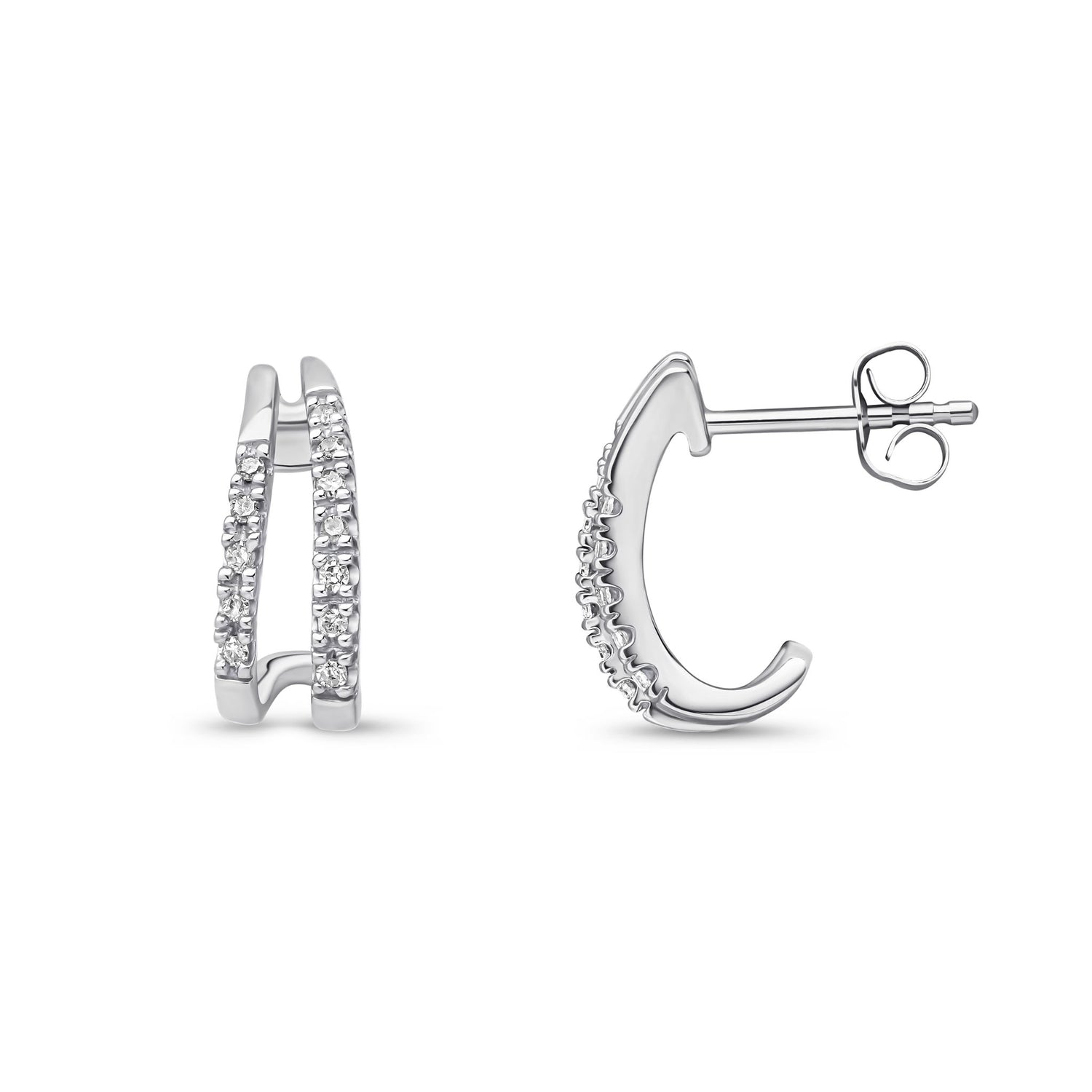 9ct White Gold Natural Diamond Double Row Curved Stud Earrings
