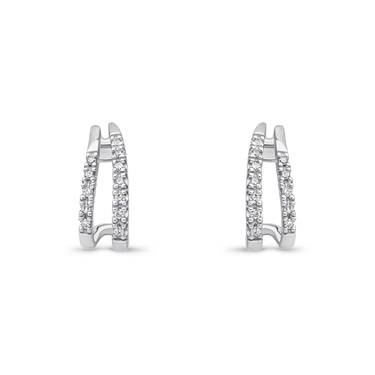 9ct White Gold Natural Diamond Double Row Curved Stud Earrings