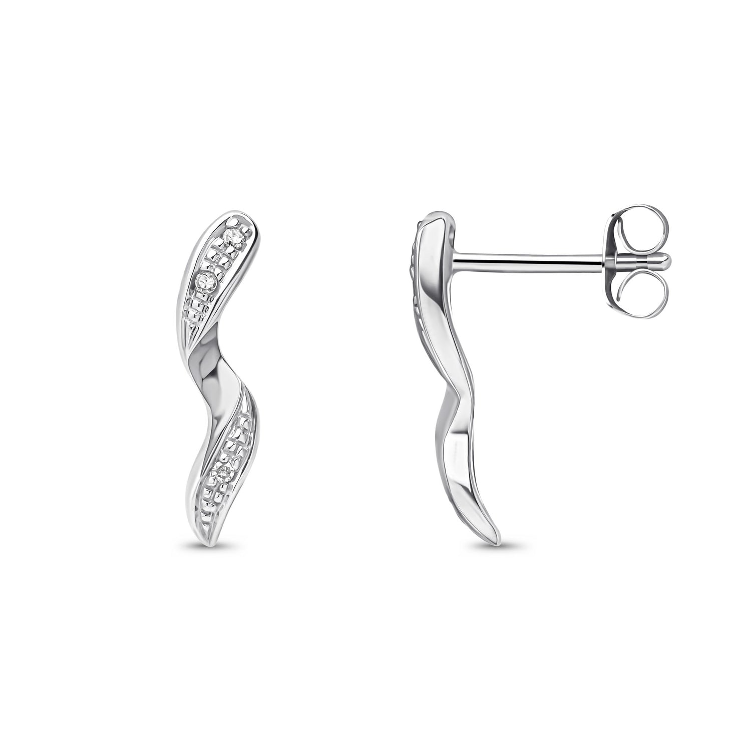 9ct White Gold Natural Diamond Twist Stud Earrings
