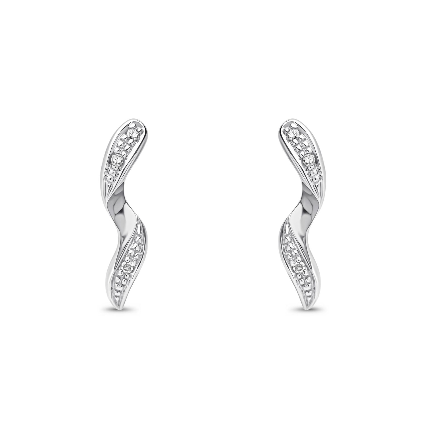 9ct White Gold Natural Diamond Twist Stud Earrings