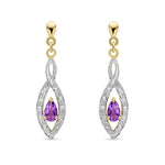 9ct Yellow Gold Pear Shaped Natural Amethyst & Diamond Teardrop Earrings — 5x3mm