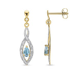 9ct Yellow Gold Pear Shaped Natural Swiss Blue Topaz & Diamond Teardrop Earrings — 5x3mm