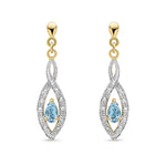 9ct Yellow Gold Pear Shaped Natural Swiss Blue Topaz & Diamond Teardrop Earrings — 5x3mm