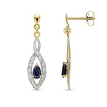 9ct Yellow Gold Pear Shaped Natural Sapphire & Diamond Teardrop Earrings — 5x3mm