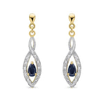 9ct Yellow Gold Pear Shaped Natural Sapphire & Diamond Teardrop Earrings — 5x3mm