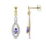 9ct Yellow Gold Pear Shaped Natural Tanzanite & Diamond Teardrop Earrings — 5x3mm