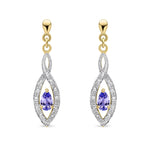 9ct Yellow Gold Pear Shaped Natural Tanzanite & Diamond Teardrop Earrings — 5x3mm