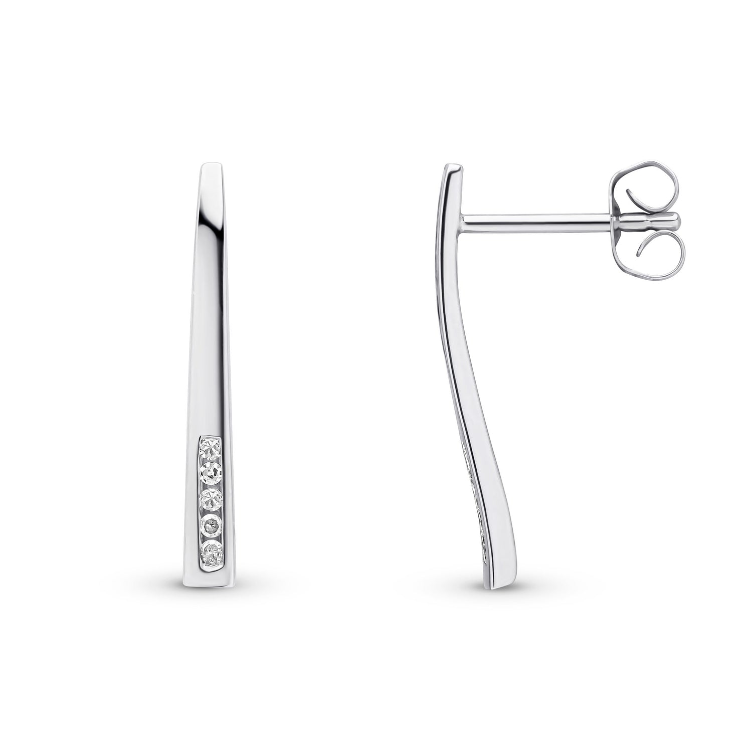 9ct White Gold Natural Round Diamond Tapered Bar Drop Earrings