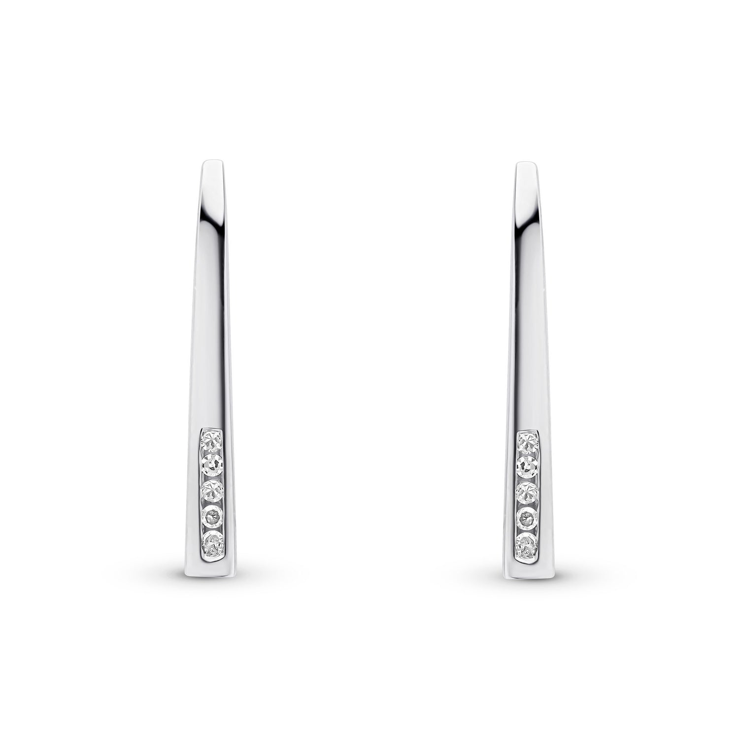 9ct White Gold Natural Round Diamond Tapered Bar Drop Earrings