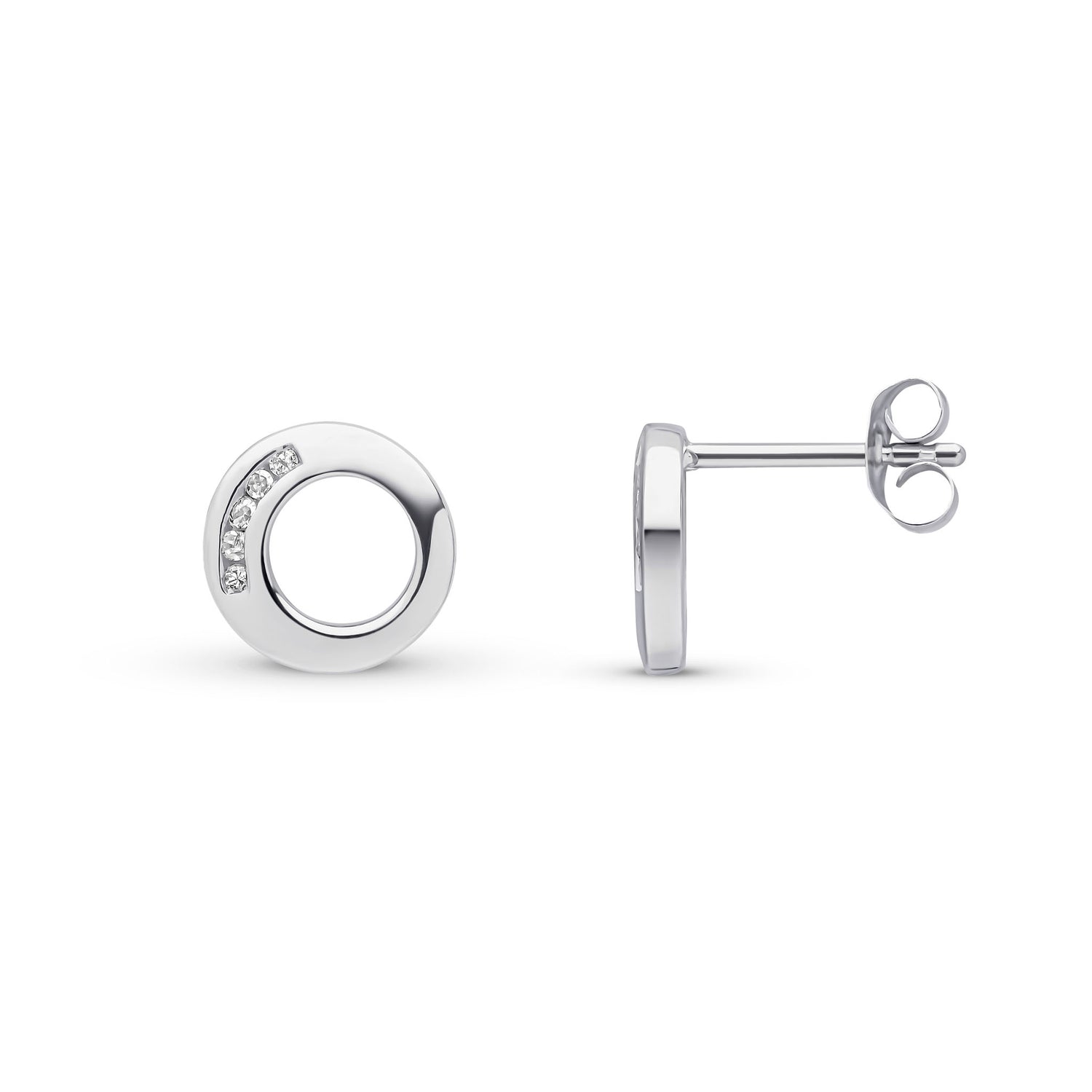 9ct White Gold Natural Round Diamond Channel Set Circle Stud Earrings