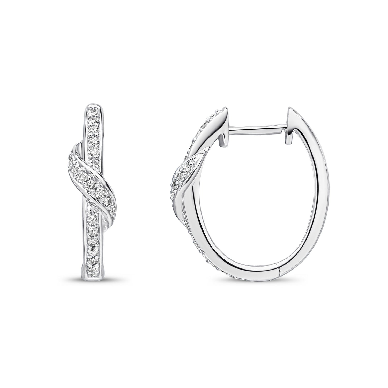 9ct White Gold Natural Round Diamond Pave Set Crossover Hoop Earrings