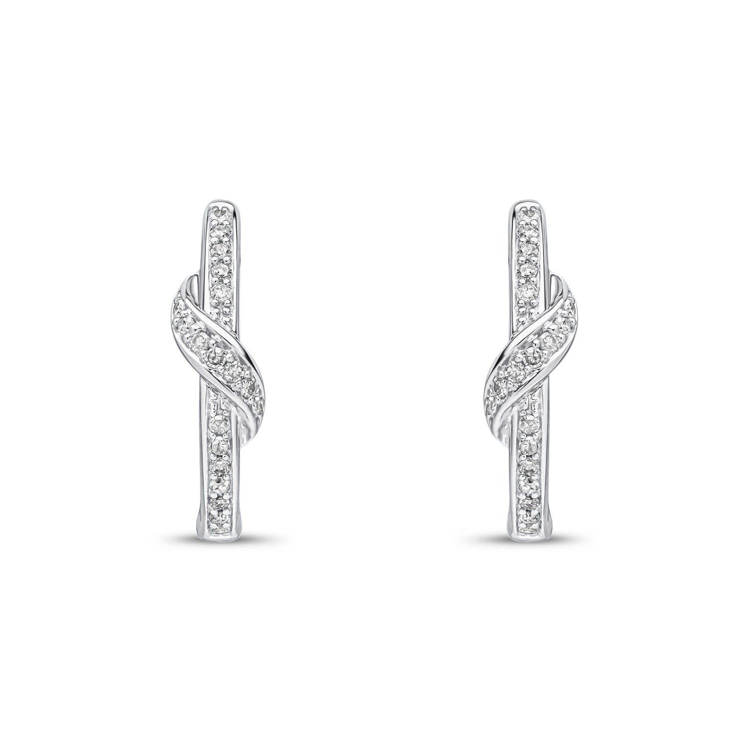 9ct White Gold Natural Round Diamond Pave Set Crossover Hoop Earrings