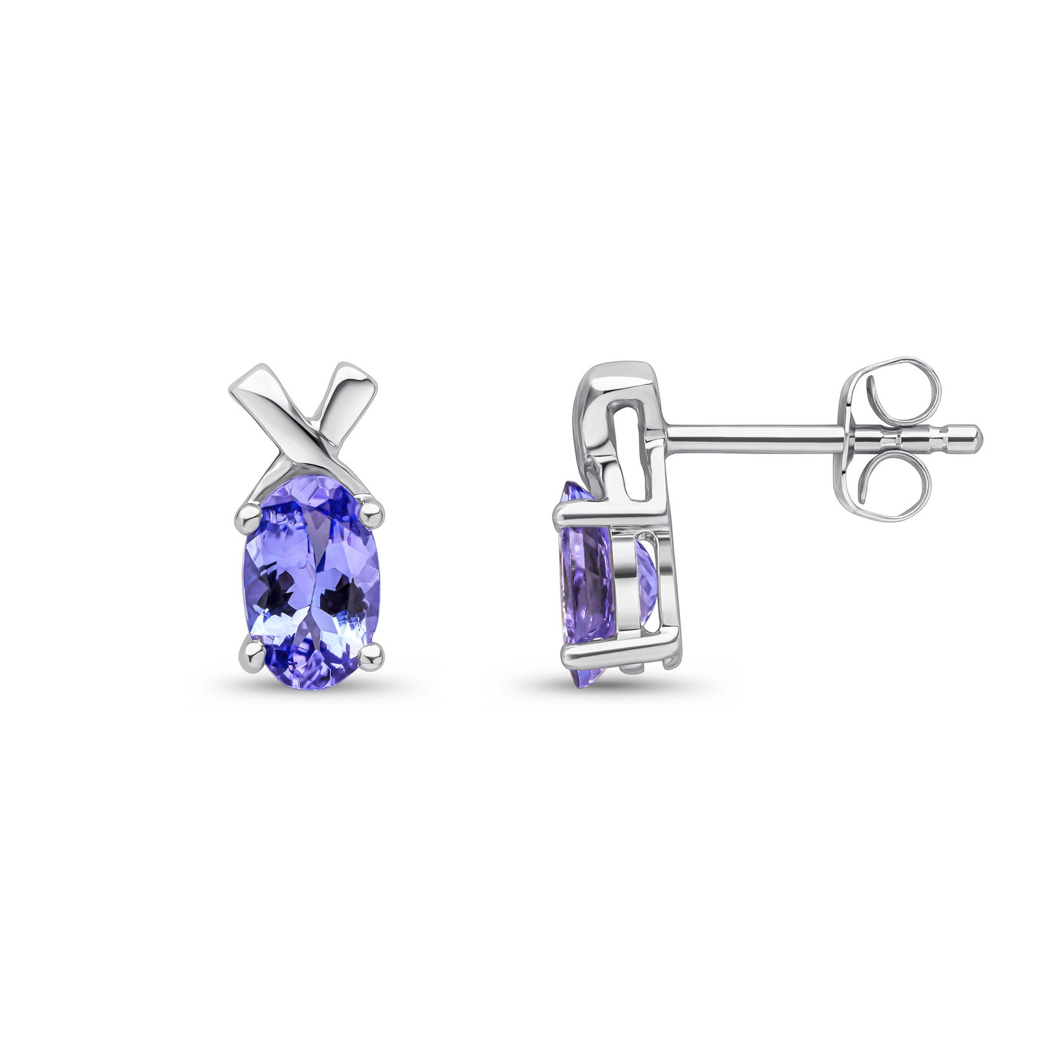 9ct White Gold Natural Oval Tanzanite Crossover Stud Earrings
