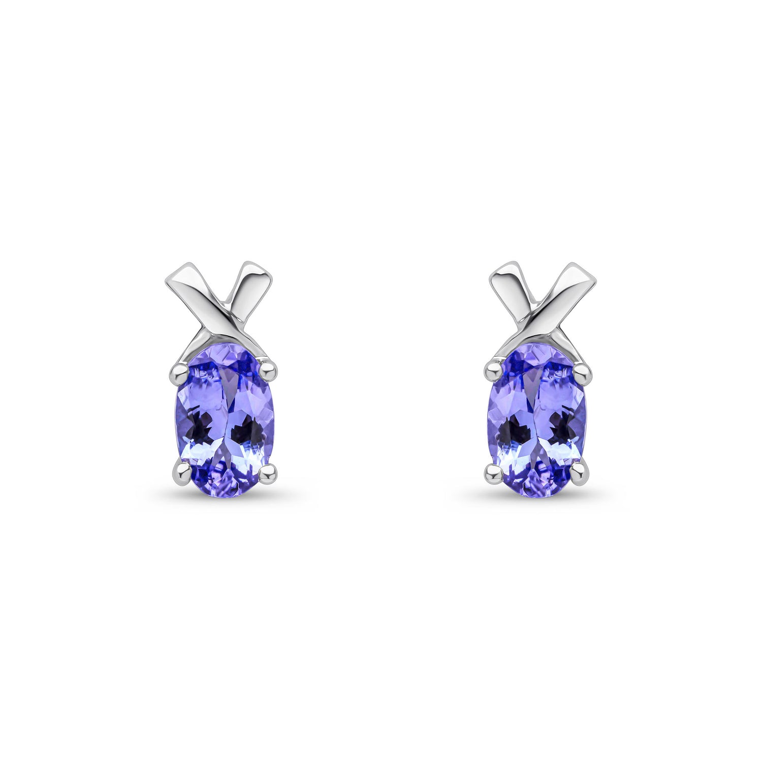 9ct White Gold Natural Oval Tanzanite Crossover Stud Earrings