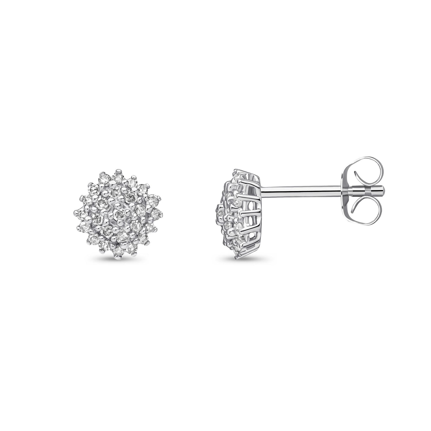 9ct White Gold Natural Round Diamond Cluster Stud Earrings
