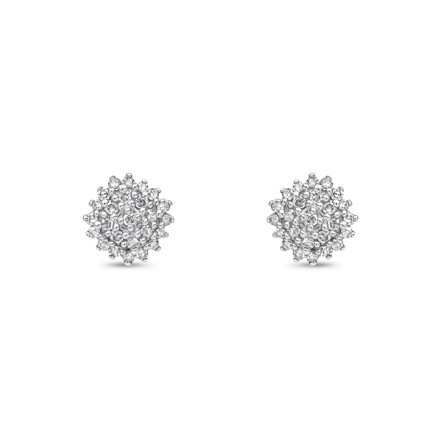 9ct White Gold Natural Round Diamond Cluster Stud Earrings
