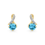 9ct Yellow Gold Round Natural Swiss Blue Topaz & Diamond Crossover Stud Earrings