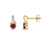 9ct Yellow Gold Round Natural Garnet & Diamond Crossover Stud Earrings